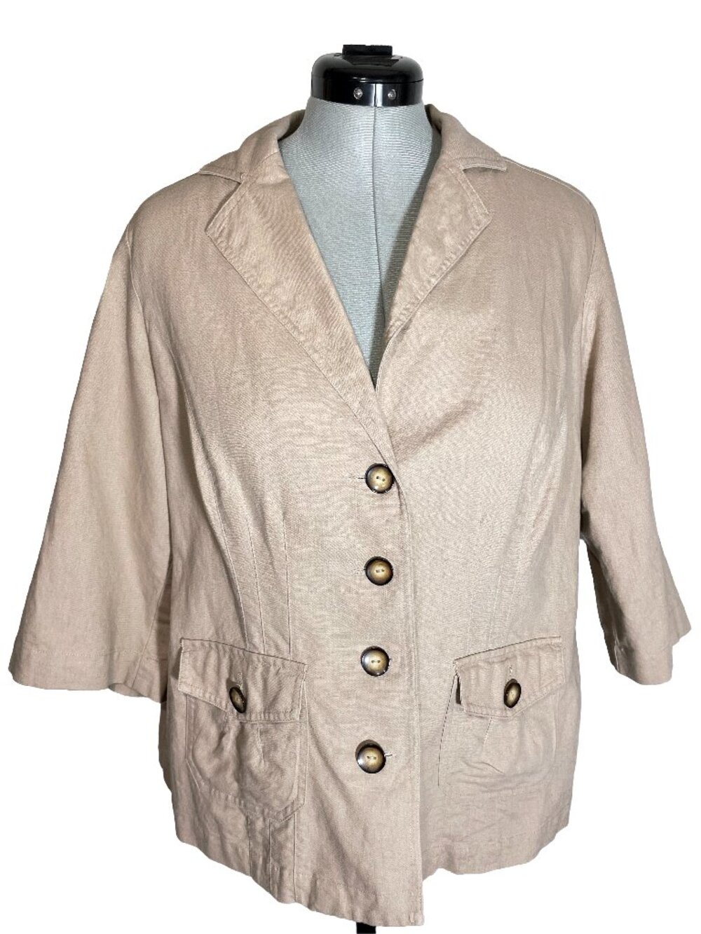 Lane Bryant Light Beige Button-Front Linen Blend Blazer - 14 / 16
